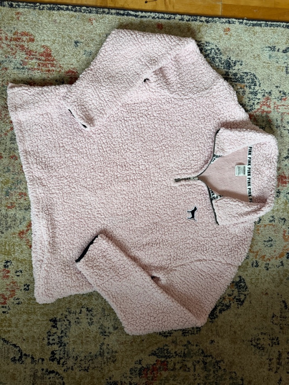PINK Victoria's Secret Light Pink Sherpa Quarter-Zip Pullover